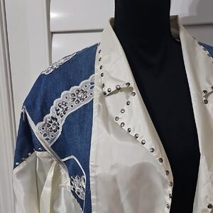 Michele Blue and White Studded Jean Jacket